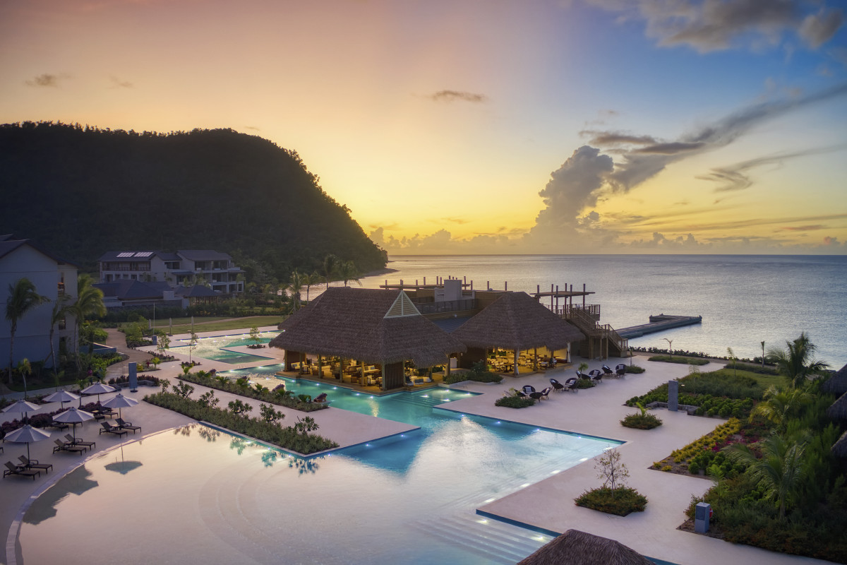 The pool and ocean view at the InterContinental Dominica Cabrits Resort & Spa.